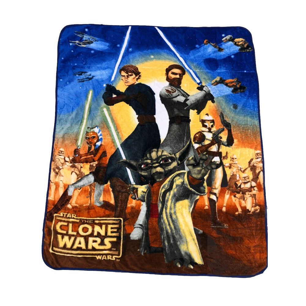 Star Wars The Clone Wars 2010 Blanket Throw Yoda 60x50"‎